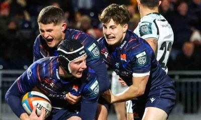 Harry Paterson celebrates a try for Edinburgh