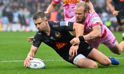 Harvey Skinner scoring for Exeter Chiefs against Harlequins.