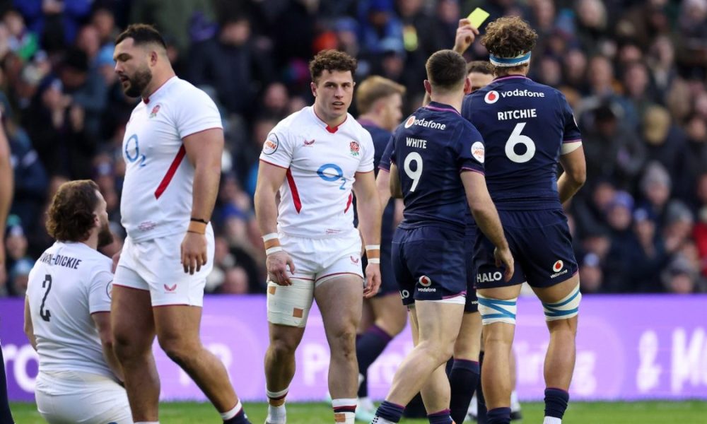 Henry Arundell is shown yellow during England’s defeat to Scotland