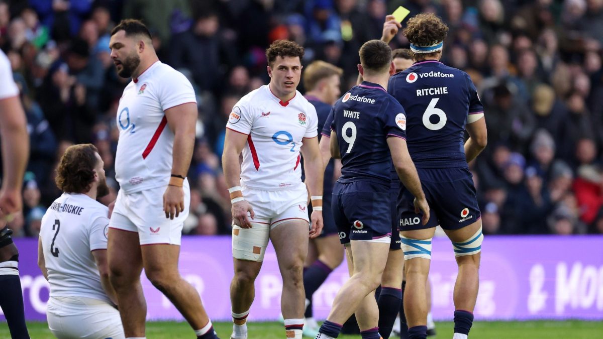 Henry Arundell is shown yellow during England’s defeat to Scotland