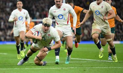 Henry Pollock scores England’s second try against Australia