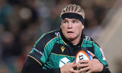 Northampton Saints’ Henry Pollock sporting his new hair style in Friday night’s game against Newcastle Red Bull