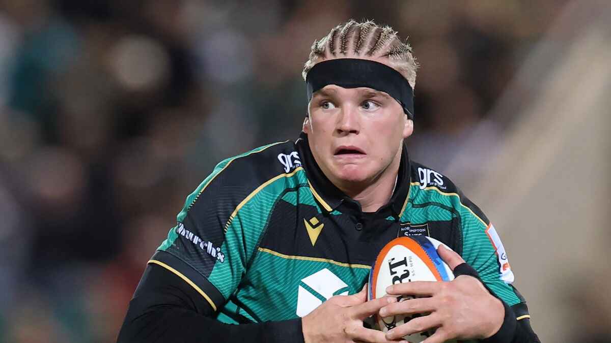Northampton Saints’ Henry Pollock sporting his new hair style in Friday night’s game against Newcastle Red Bull