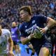 Huw Jones scores for Scotland in the Six Nations match against England