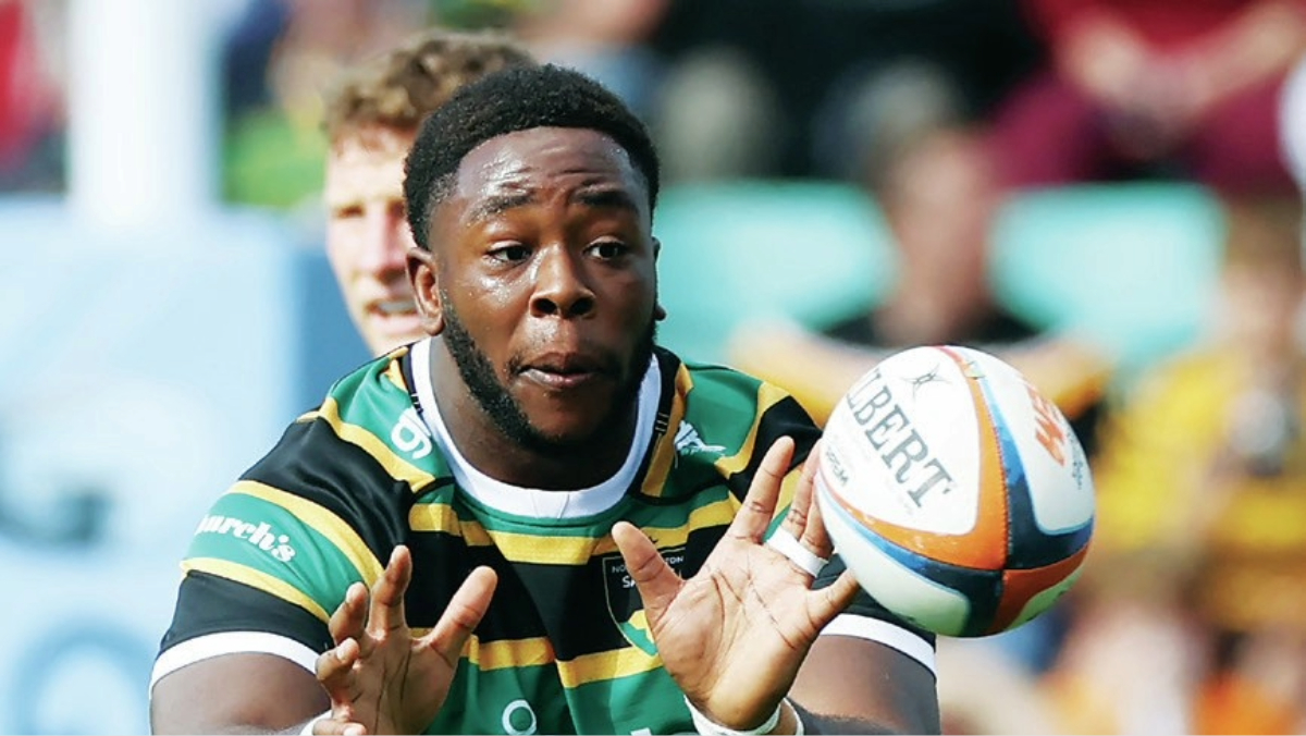 Manny Iyogun on the front foot for Northampton Saints