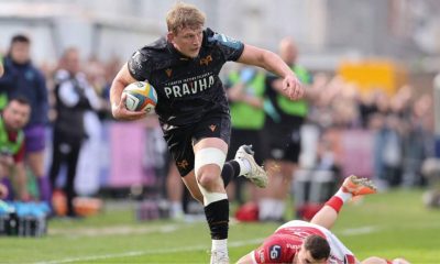 Ospreys’ Jac Morgan evades a tackle from Dane Blacker