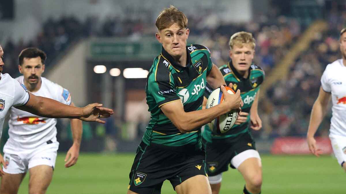 Northampton Saints full-back James Pater goes in for his first try against Newcastle Red Bulls