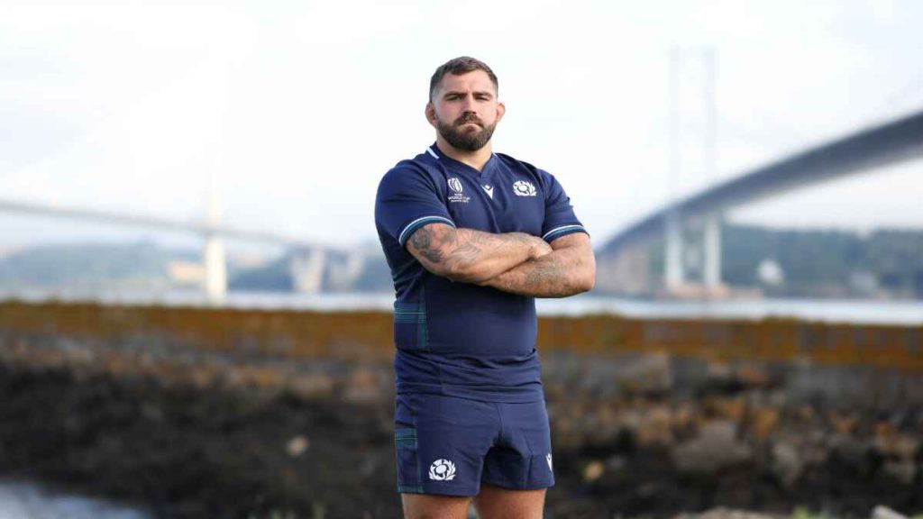 Scotland prop Jamie Bhatti pictured during the national squad announcement ahead of the 2023 Rugby World Cup in South Queensferry
