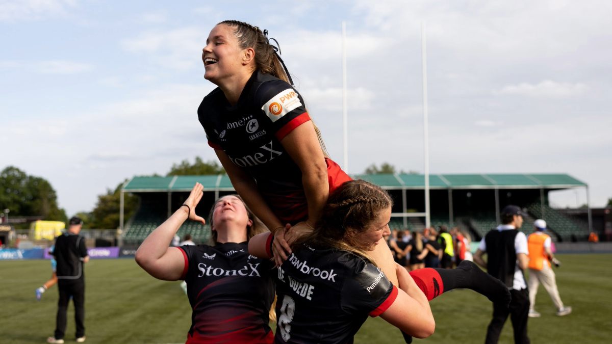 Jess Breach celebrates the win for Saracens