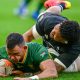 Jesse Kriel of South Africa goes over