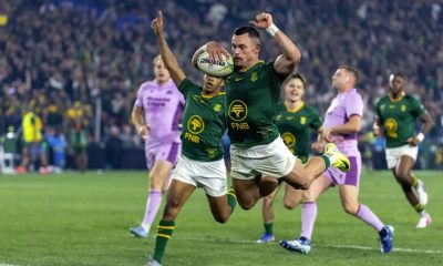 Jesse Kriel dives over to score South Africa’s final try