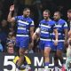 Joe Cokanasiga celebrates scoring for Bath