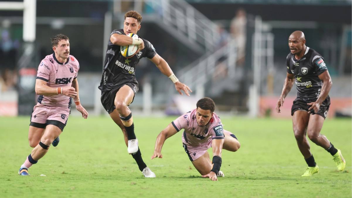 Jordan Hendrikse on the attack for Durban Sharks