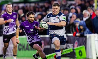 Jordon Poole on the charge for Coventry against Cornish Pirates