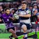 Jordon Poole on the charge for Coventry against Cornish Pirates