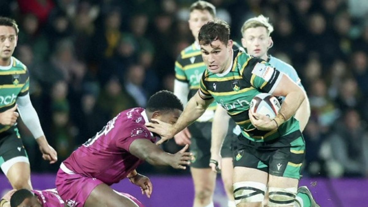 Northampton Saints back rower Josh Kemeny on the attack