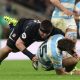 Juan Cruz Mallia of Argentina is tackled by Tom Curry, which resulted in him being replaced due to injury