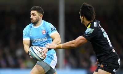 Kyle Moyle on the attack for Gloucester against Exeter Chiefs.