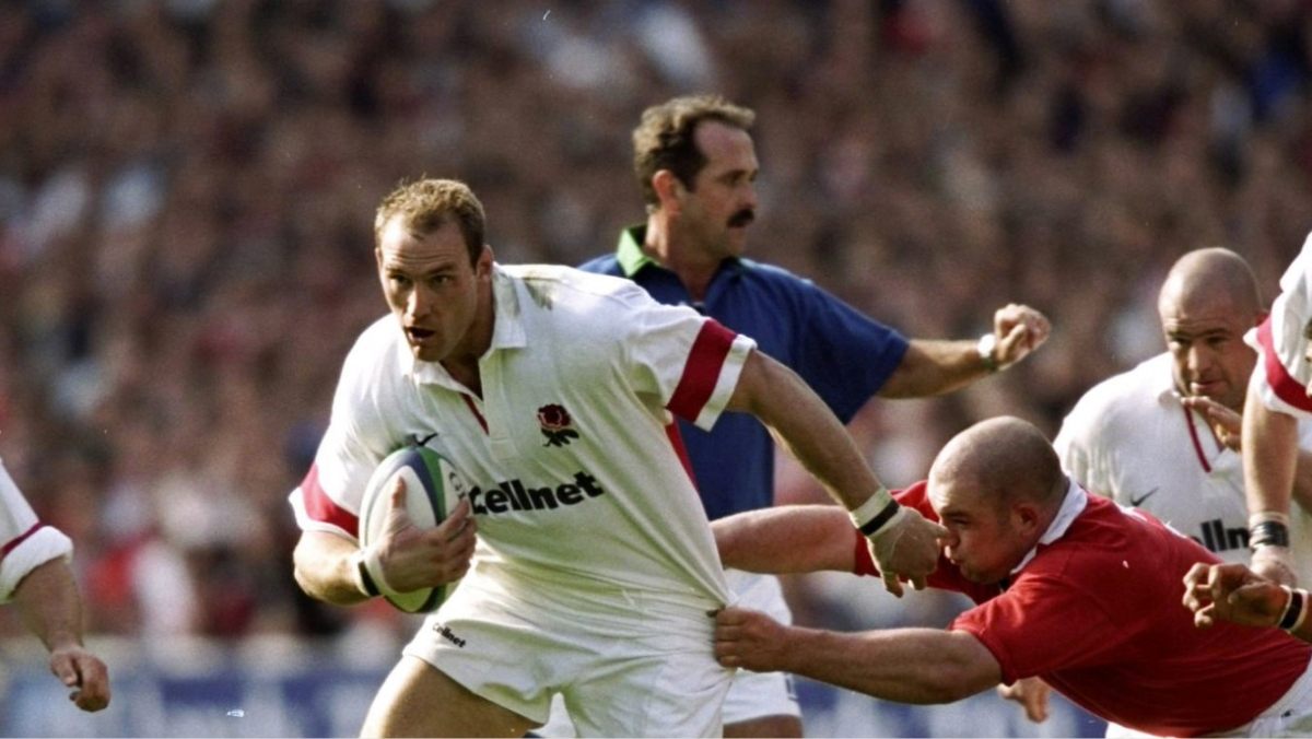 Captain Lawrence Dallaglio leading the charge for England against Wales in 1999