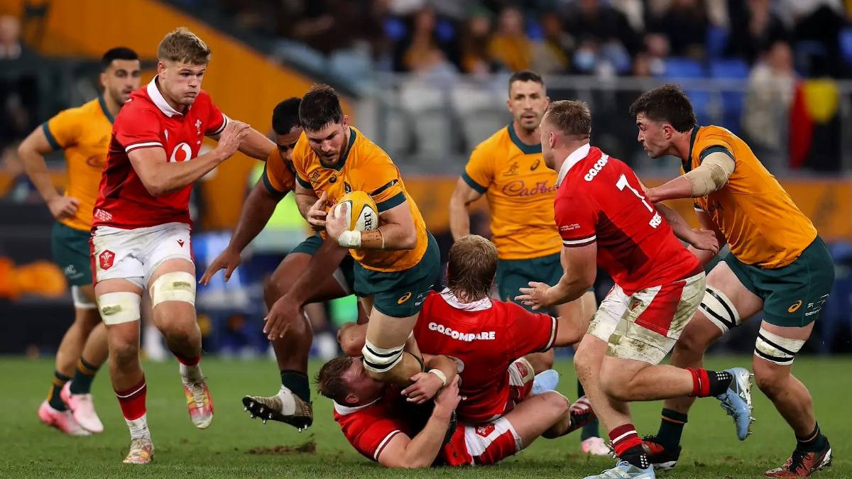 Liam Wright playing for Australia against Wales in 2024