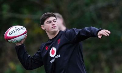 Wales’ Louis Rees-Zammit during a training session