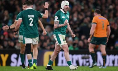 Mack Hansen scored a hat-trick in Ireland’s record breaking victory over Australia