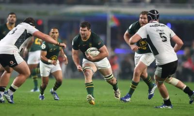 Marco van Staden runs with the ball during the 2026 Nations Championship match between South Africa and Wales.