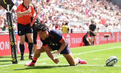 Marcus Smith celebrates scoring for England