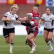 Saracens back row Marlie Packer, left, on the attack