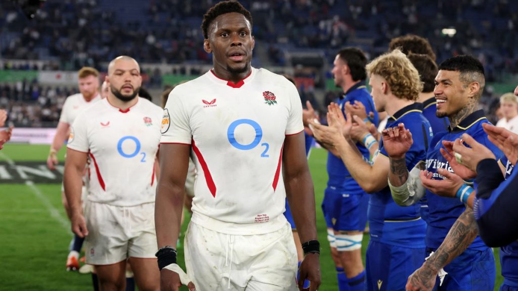 England's Maro Itoje trudges off the pitch after defeat to Italy yesterday