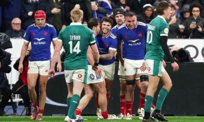 Matthieu Jalibert celebrates against Ireland.