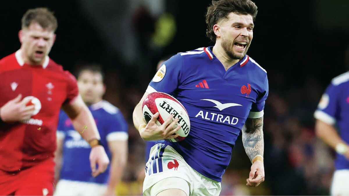 Matthieu Jalibert breaks clear to score for France against Wales last weekend