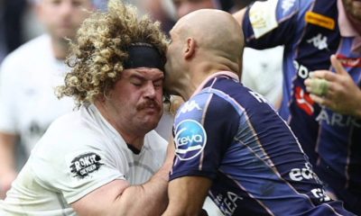 Maxime Lucu tackles Alfie Barbeary