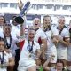 Meg Jones raises the Six Nations trophy
