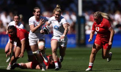 Meg Jones bursts through to score for England