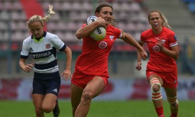 Natalia Pamieta on the way to scoring a try for Poland against Czechia