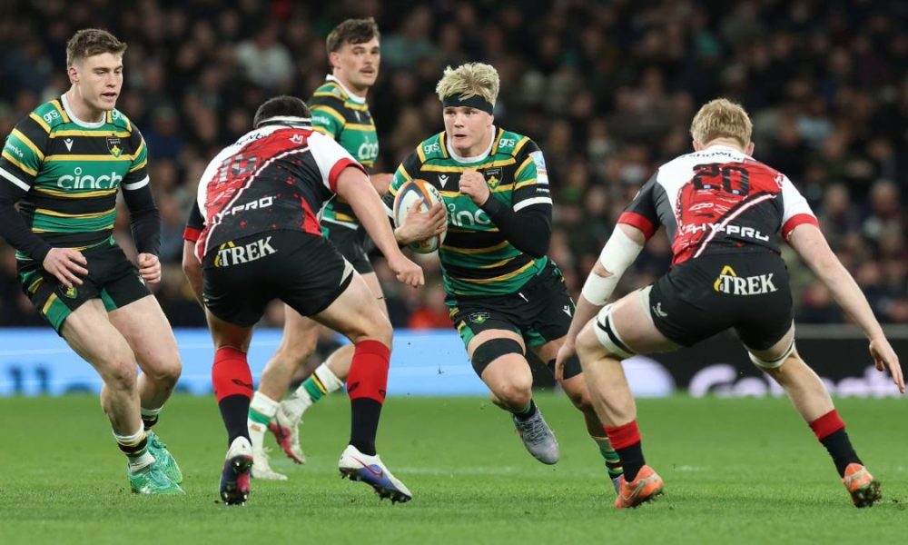 Henry Pollock on the attack for Northampton Saints