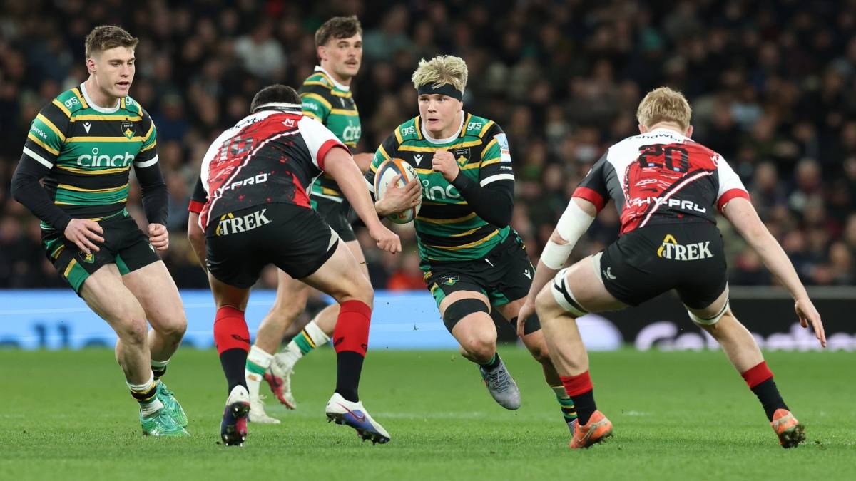Henry Pollock on the attack for Northampton Saints