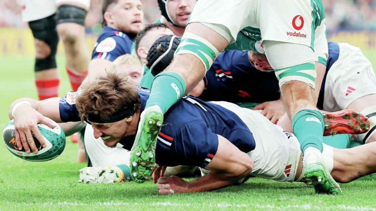 Oscar Jegou scoring for France against Ireland last season