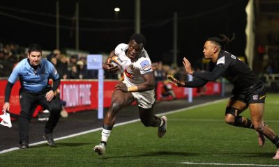 Paul Brown-Bampoe goes over for Exeter Chiefs