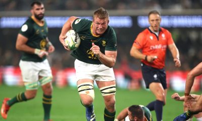 Pieter-Steph du Toit on the charge for South Africa against Wales.
