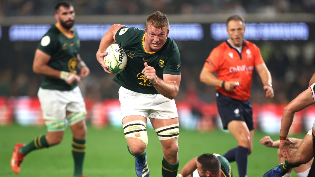 Pieter-Steph du Toit on the charge for South Africa against Wales.