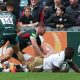 Rotimi Segun scoring for Saracens against Leicester Tigers