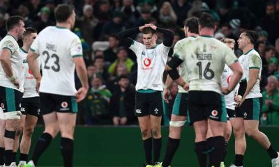 Sam Prendergast and Ireland players dejected at full-time
