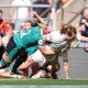 England’s Sarah Bern goes over for her second try