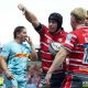 Seb Atkinson celebrates a try for Gloucester
