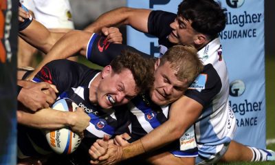 Ted Hill gets the sixth try for Bath