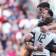 Tobias Elliott celebrates after scoring a late try for Saracens