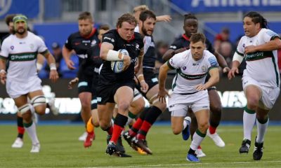 Tom Woolstencroft in action for Saracens against his former club London Irish.