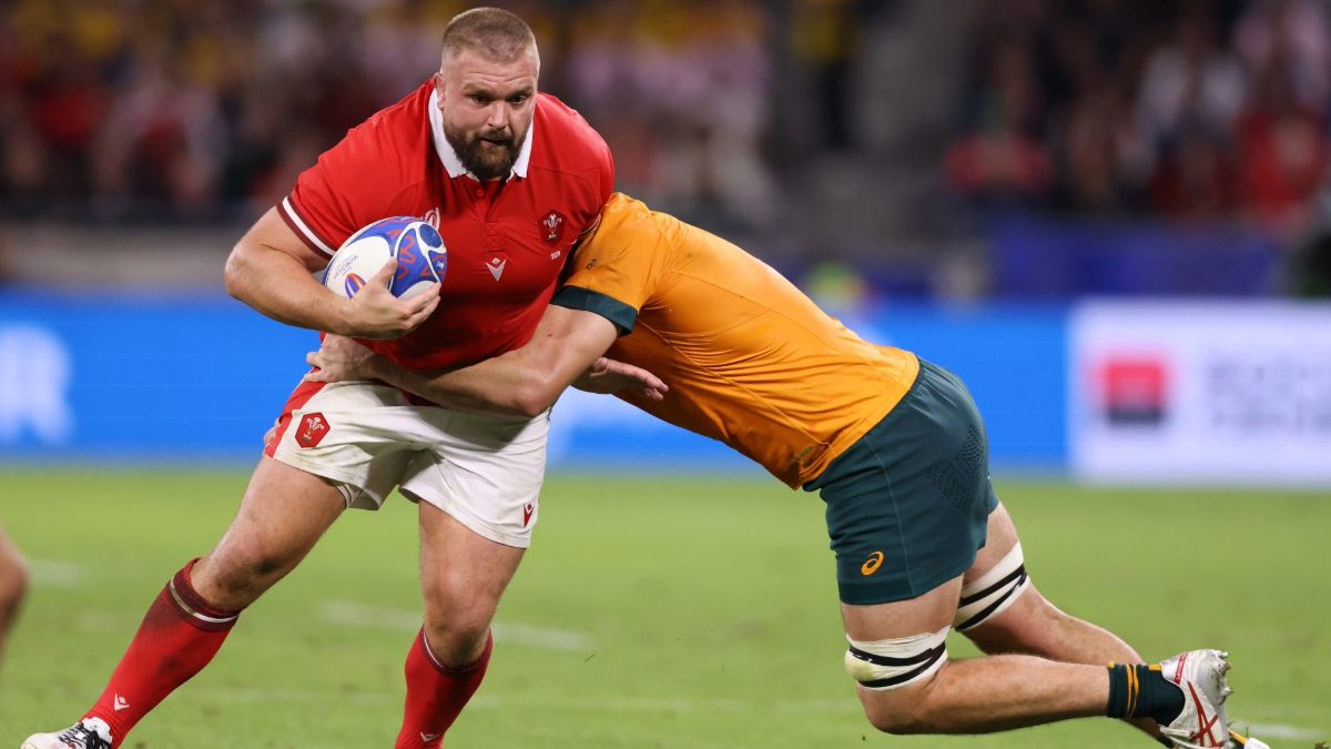 Tomas Francis in action for Wales against Australia at the 2023 World Cup